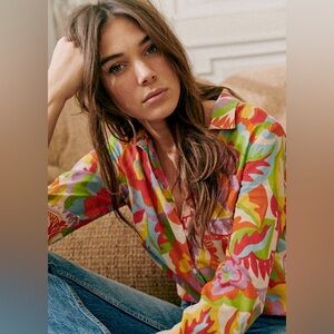 Sézane Tom Boy Seventies Floral Multicolor Button-Up Blouse - Women's Top